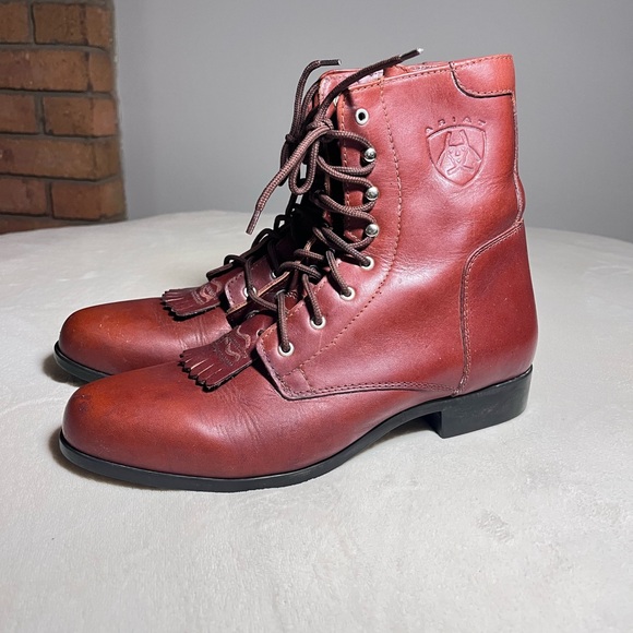 Ariat Women’s Red Leather Lace-Up Boots - Picture 1 of 6
